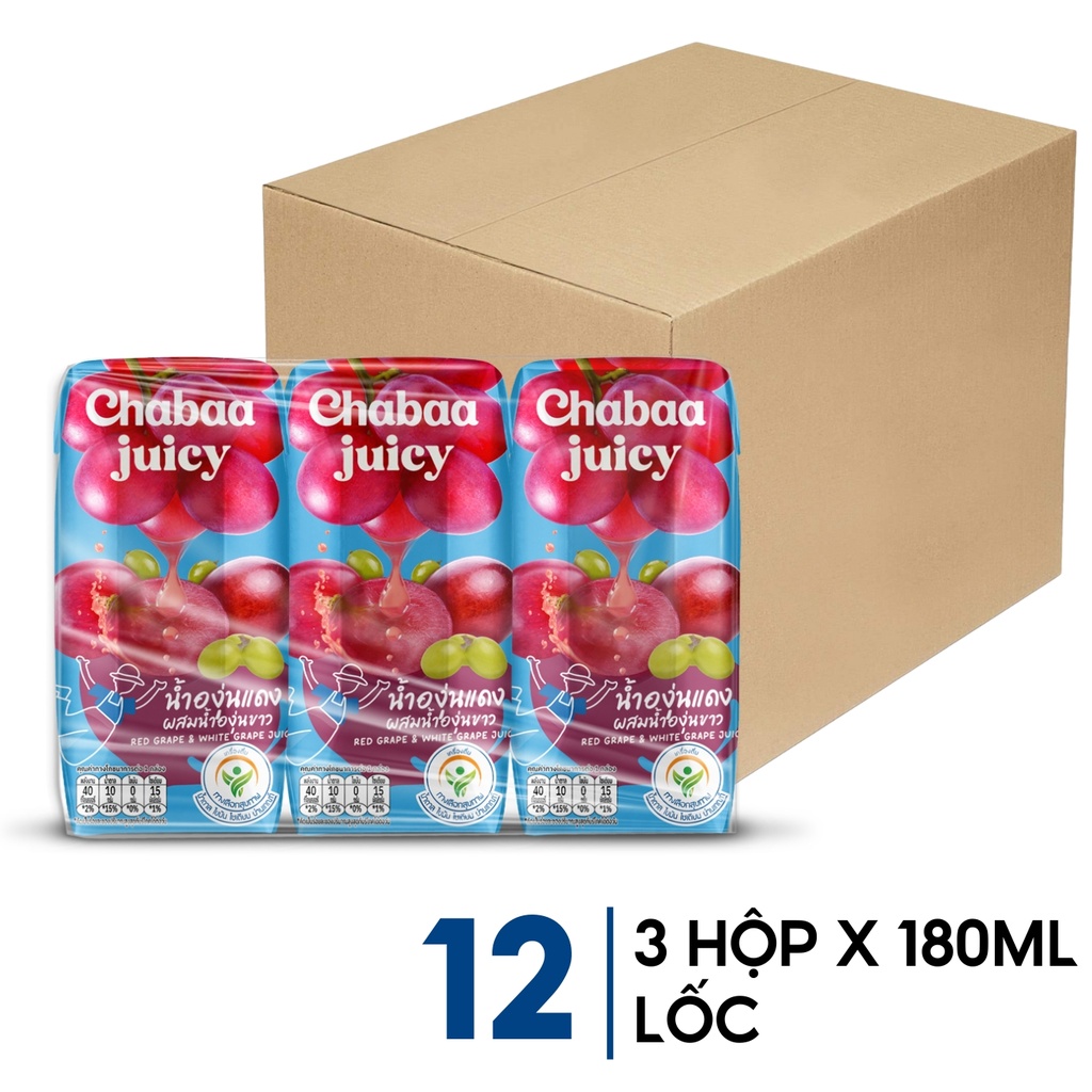 Chabaa Nước Ép Nho Đỏ Và Nho Trắng Juicy 3 Hộp x 180ml (THÙNG)