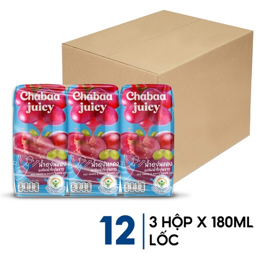 Chabaa Nước Ép Nho Đỏ Và Nho Trắng Juicy 3 Hộp x 180ml (THÙNG)
