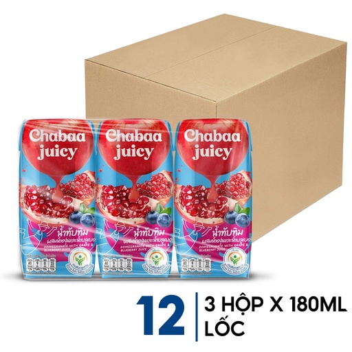 Chabaa Nước Ép Lựu, Nho Và Việt Quất Juicy 3 Hộp x 180ml (THÙNG)